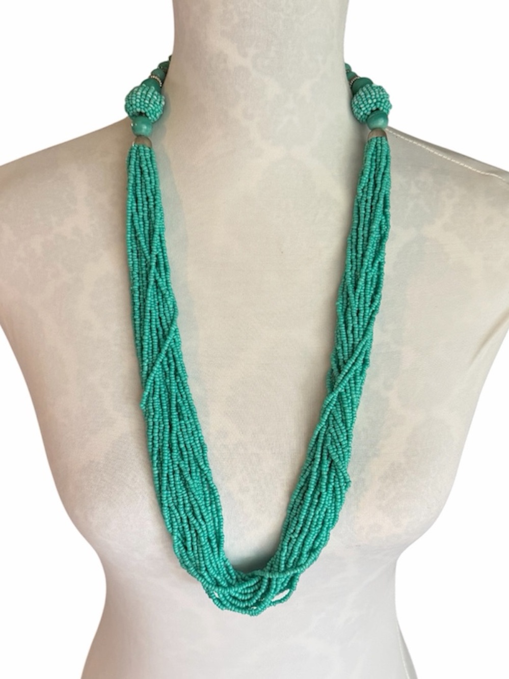 Turquoise Multi-Strand Seed Bead Statement Necklace | Boho Southwestern